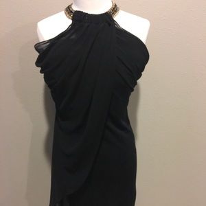 NWT Bebe gold halter black cocktail dress